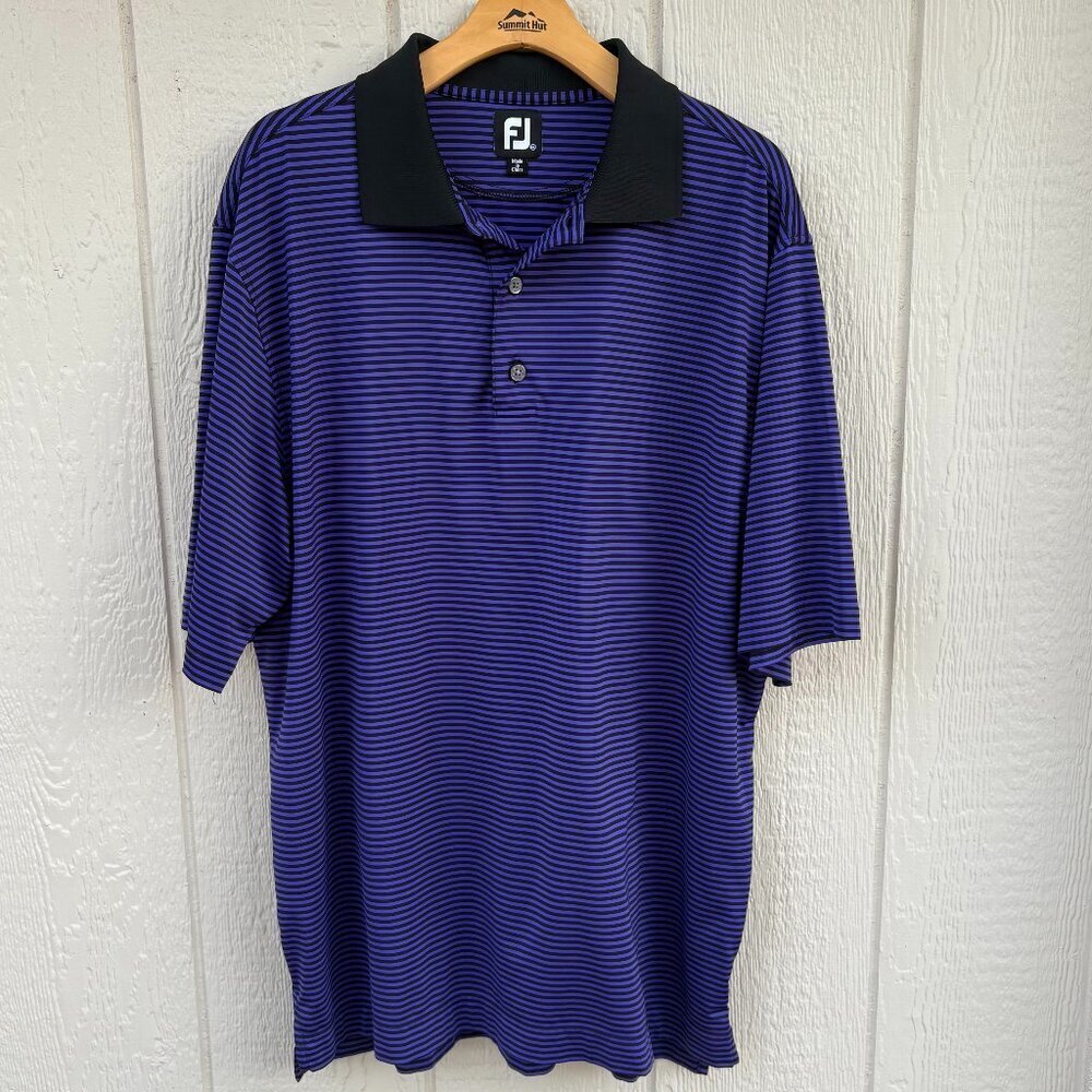 FootJoy Golf Polo Men's XL Purple Black Striped Contrast Collar Preppy Summer